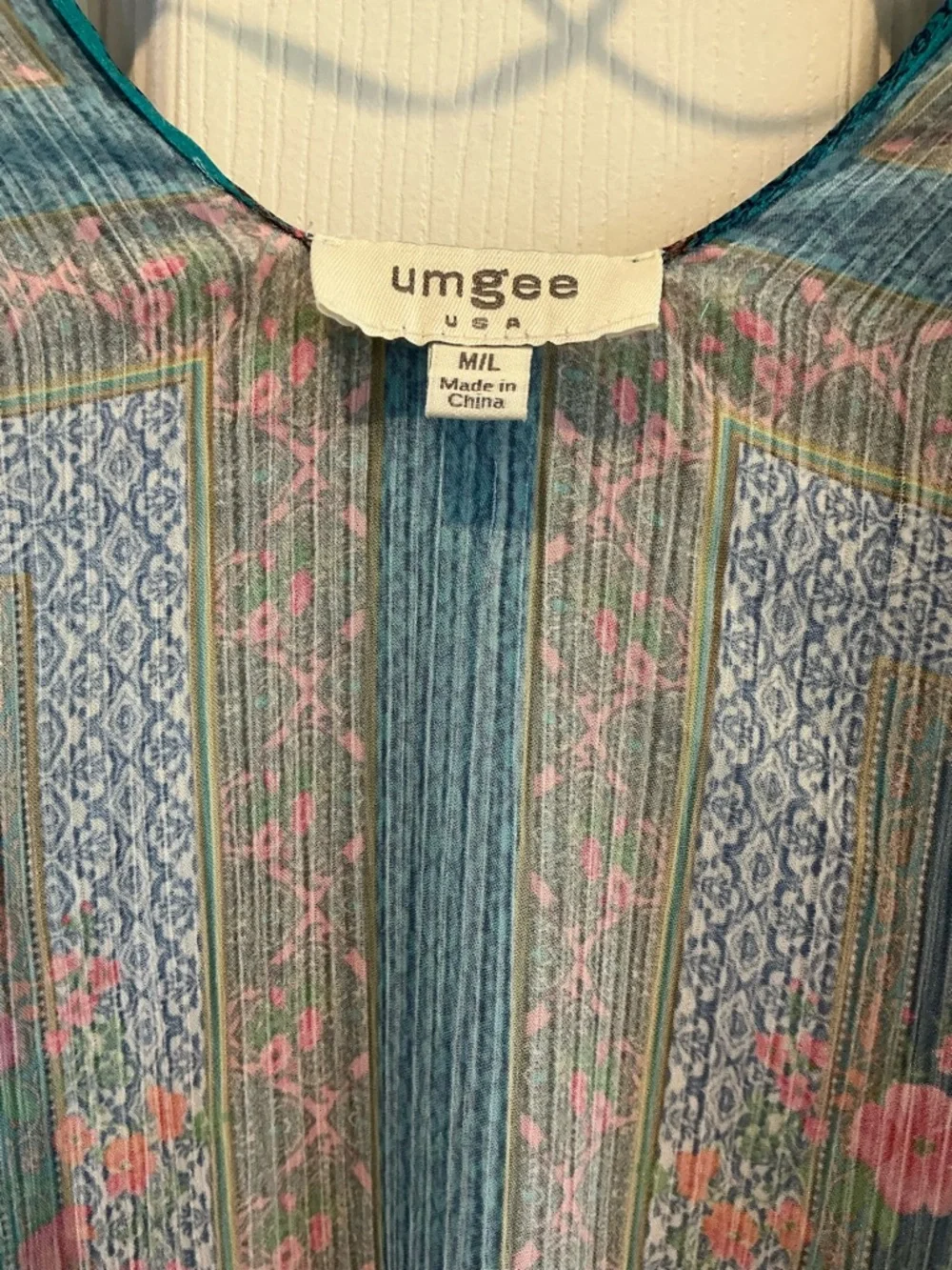 Umgee Boho Flowy Draped Ruffle Kimono Wrap Summer Relaxed Hippie Vibe SZ M/L